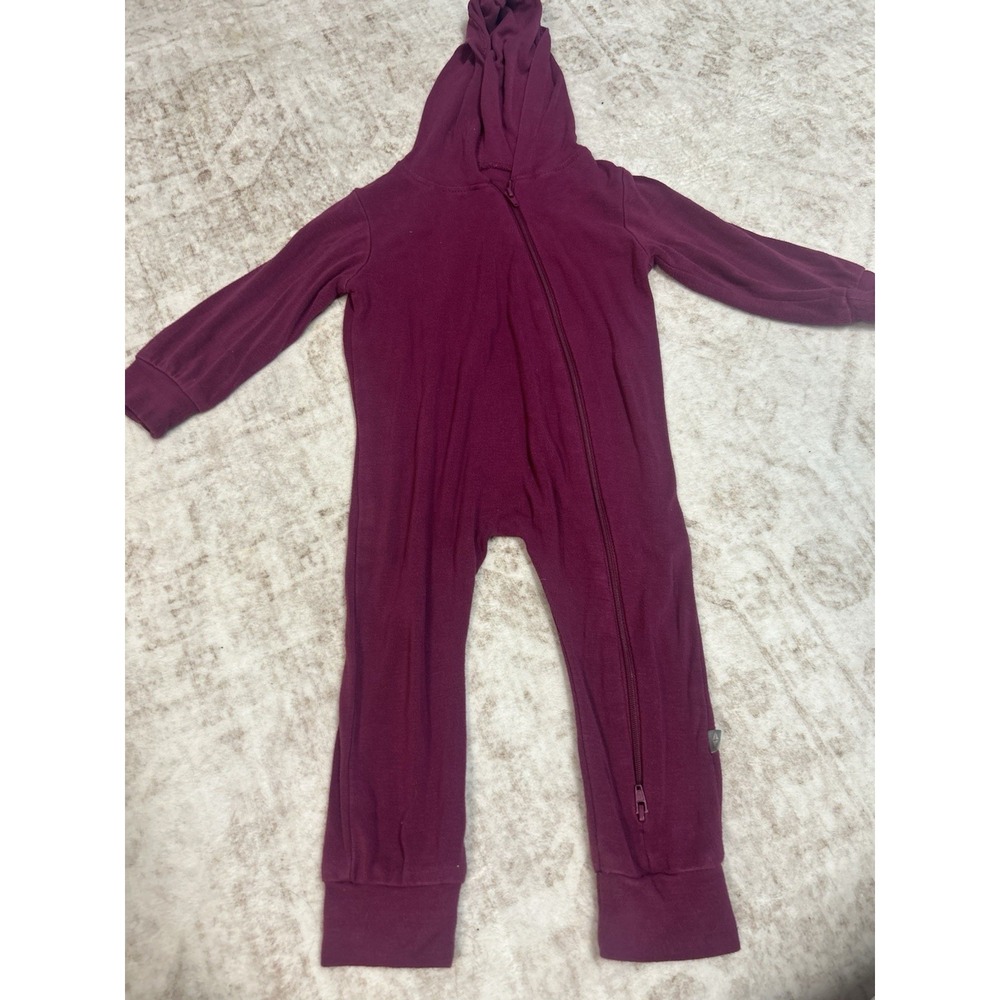Kyte Baby Bamboo Jersey Hooded Zippered Romper in the color Dahlia